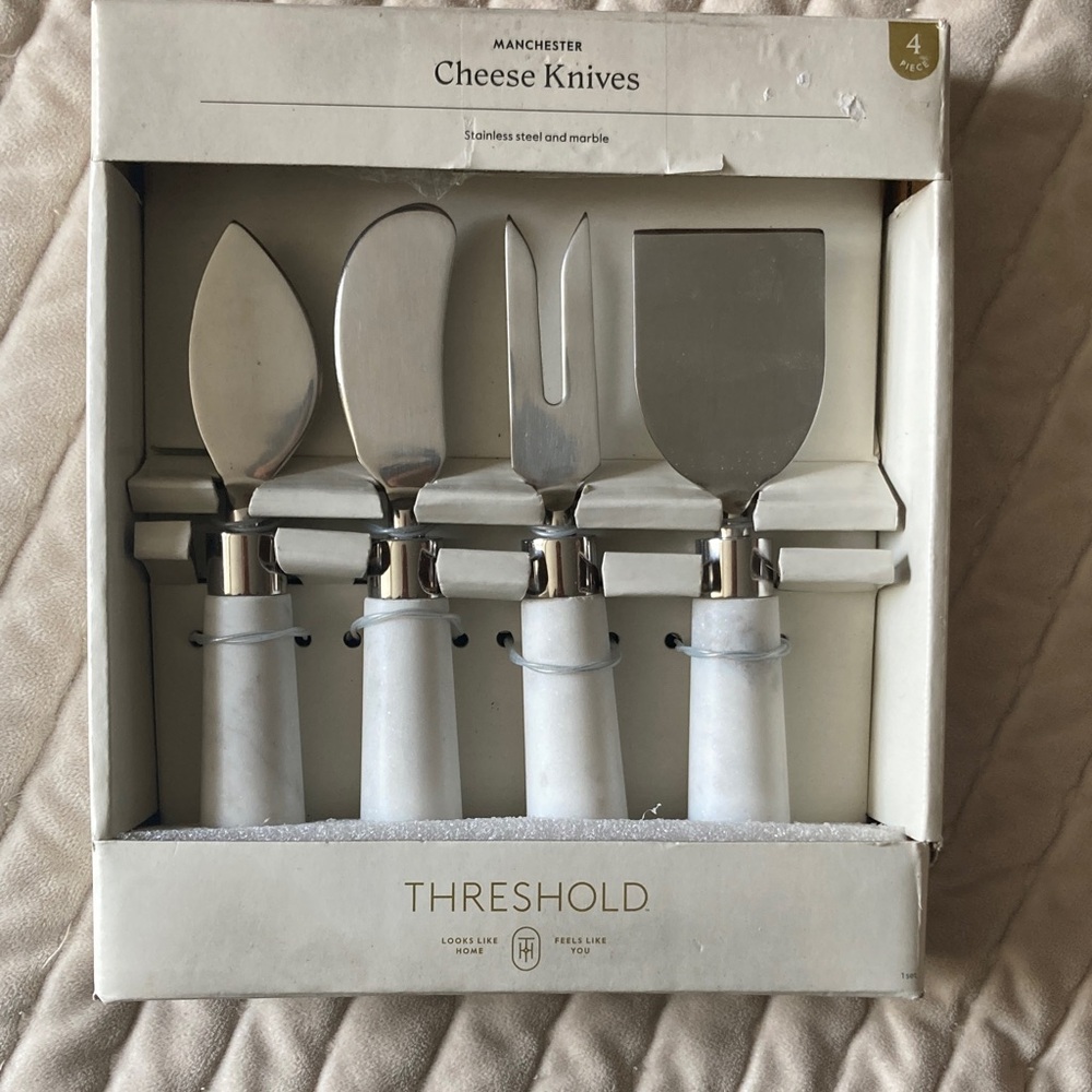 Threshold Marble White Handle 4-Piece Cheese Knife Set